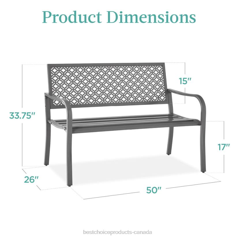 4LT21448 Gray Best Choice Products Indoor Outdoor Steel Bench w/ Geometric Backrest, Foot Levelers
