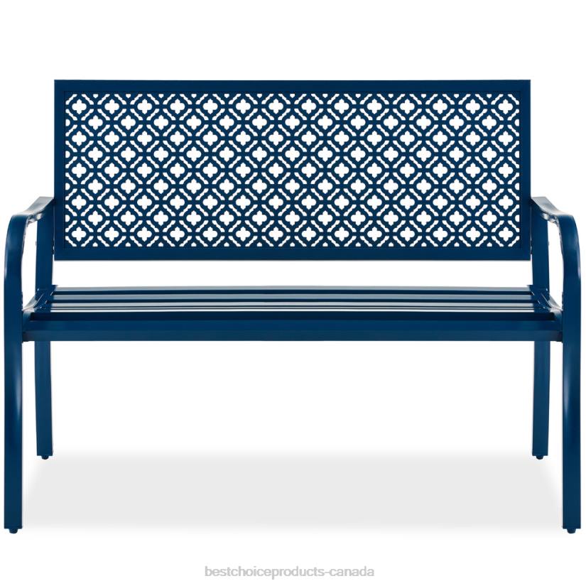 4LT21449 Peacock Blue Best Choice Products Indoor Outdoor Steel Bench w/ Geometric Backrest, Foot Levelers