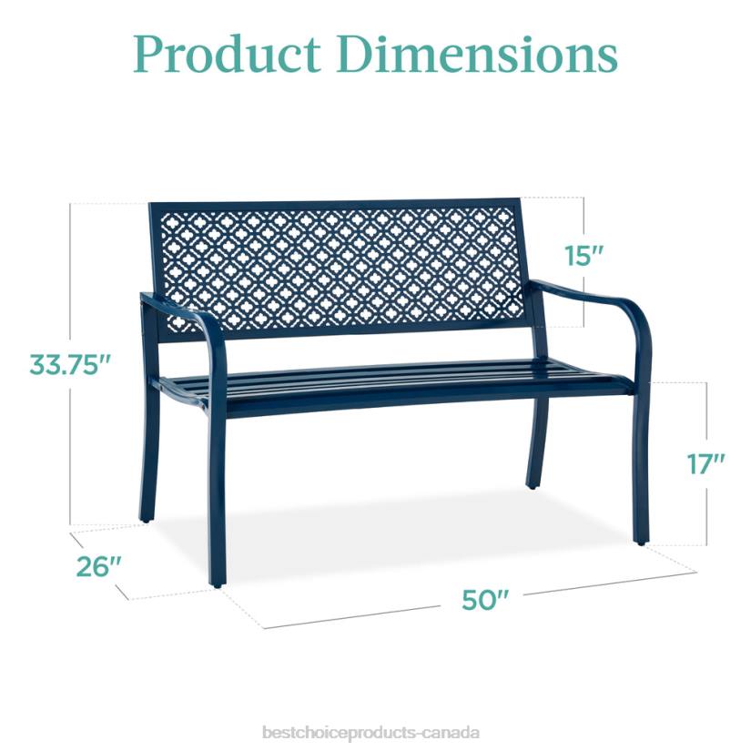 4LT21449 Peacock Blue Best Choice Products Indoor Outdoor Steel Bench w/ Geometric Backrest, Foot Levelers