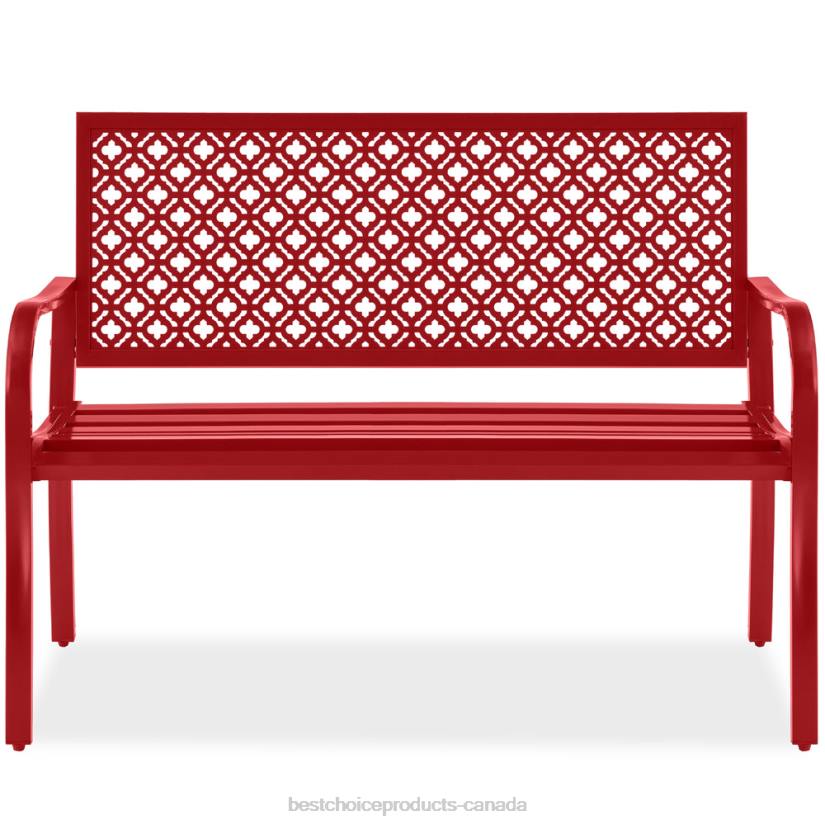 4LT21450 Rose Red Best Choice Products Indoor Outdoor Steel Bench w/ Geometric Backrest, Foot Levelers