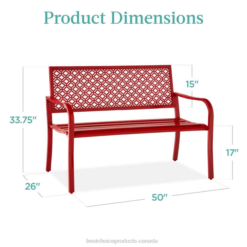 4LT21450 Rose Red Best Choice Products Indoor Outdoor Steel Bench w/ Geometric Backrest, Foot Levelers