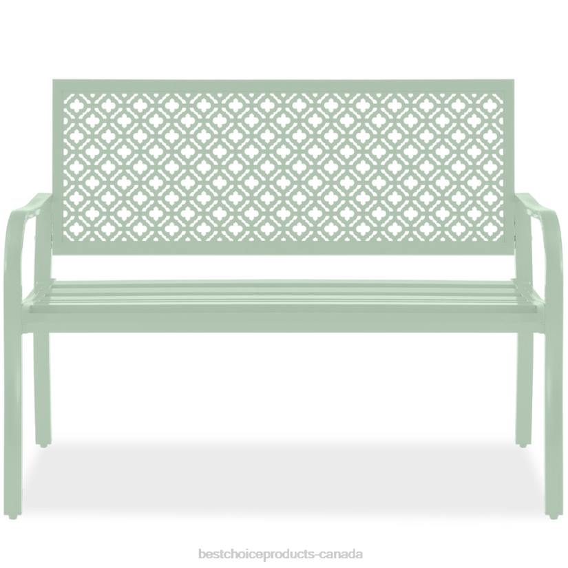 4LT21451 Mint Green Best Choice Products Indoor Outdoor Steel Bench w/ Geometric Backrest, Foot Levelers