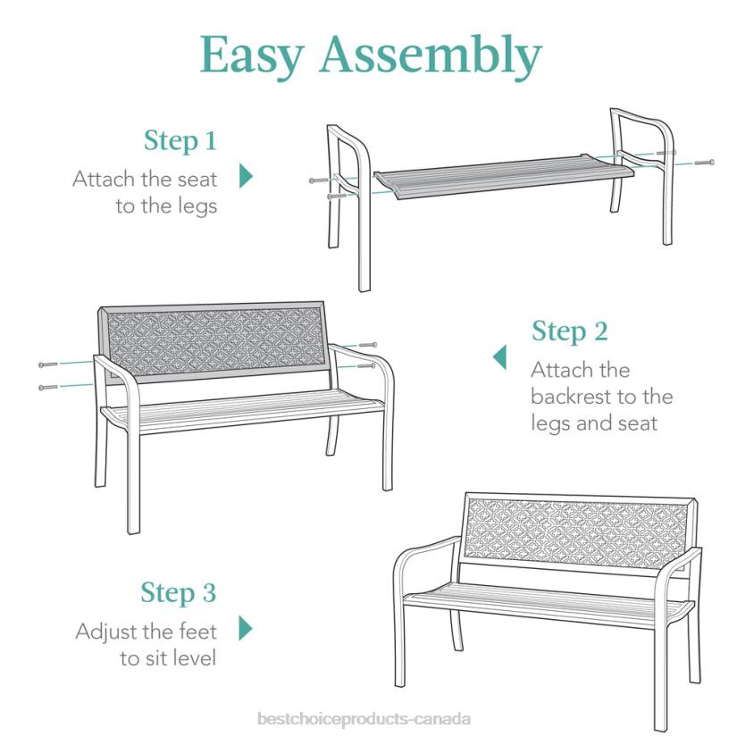 4LT21451 Mint Green Best Choice Products Indoor Outdoor Steel Bench w/ Geometric Backrest, Foot Levelers