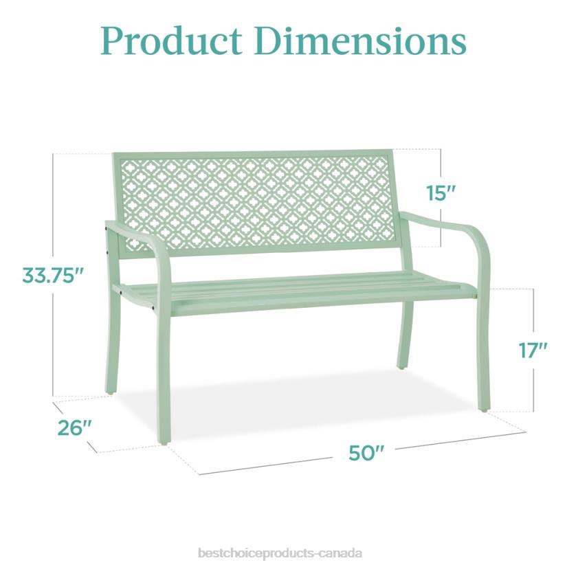 4LT21451 Mint Green Best Choice Products Indoor Outdoor Steel Bench w/ Geometric Backrest, Foot Levelers