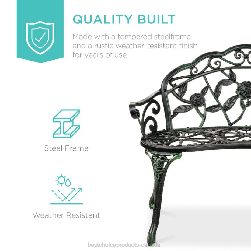 4LT21453 Green/Black Best Choice Products Steel Garden Bench Outdoor Patio Furniture w/ Floral Rose Accent