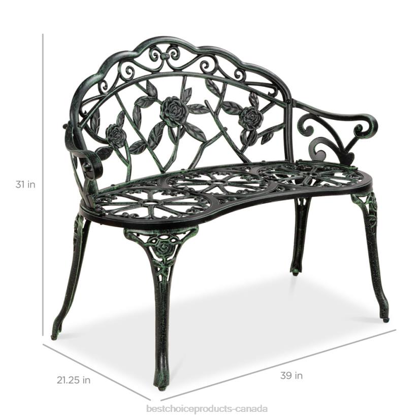 4LT21453 Green/Black Best Choice Products Steel Garden Bench Outdoor Patio Furniture w/ Floral Rose Accent