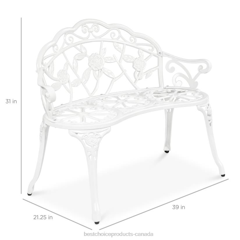 4LT21455 White Best Choice Products Steel Garden Bench Outdoor Patio Furniture w/ Floral Rose Accent