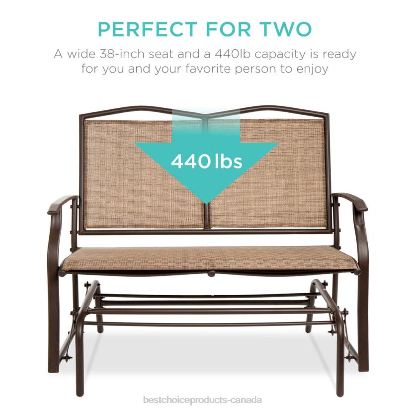4LT21456 Brown Best Choice Products 2-Person Patio Loveseat Swing Glider, Bench Rocker w/ Armrests