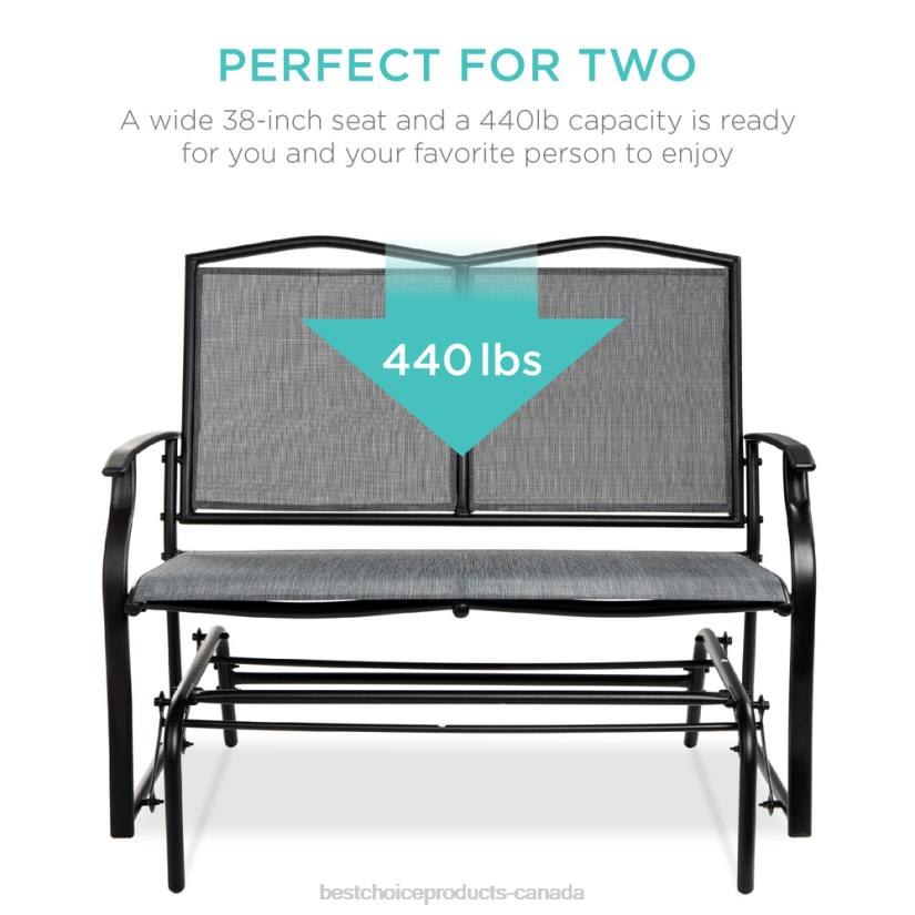 4LT21457 Gray Best Choice Products 2-Person Patio Loveseat Swing Glider, Bench Rocker w/ Armrests