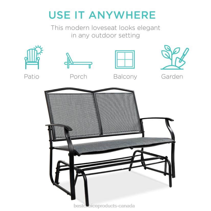 4LT21457 Gray Best Choice Products 2-Person Patio Loveseat Swing Glider, Bench Rocker w/ Armrests