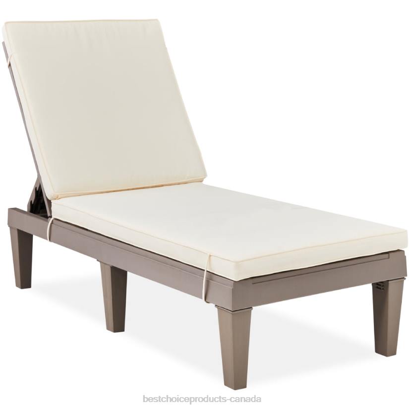 4LT21469 Brown/Ivory Best Choice Products Outdoor Patio Lounge Chair, Resin Chaise Lounger w/ Seat Cushion, 5 Positions