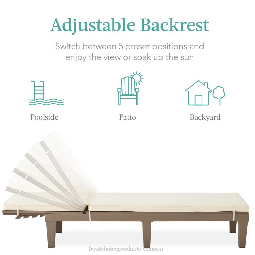 4LT21469 Brown/Ivory Best Choice Products Outdoor Patio Lounge Chair, Resin Chaise Lounger w/ Seat Cushion, 5 Positions