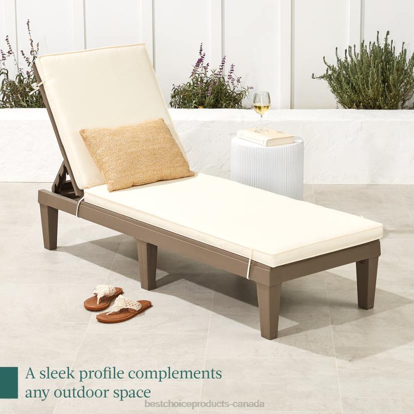 4LT21469 Brown/Ivory Best Choice Products Outdoor Patio Lounge Chair, Resin Chaise Lounger w/ Seat Cushion, 5 Positions