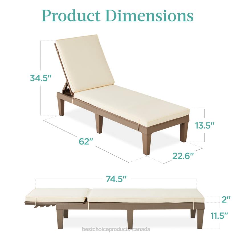 4LT21469 Brown/Ivory Best Choice Products Outdoor Patio Lounge Chair, Resin Chaise Lounger w/ Seat Cushion, 5 Positions