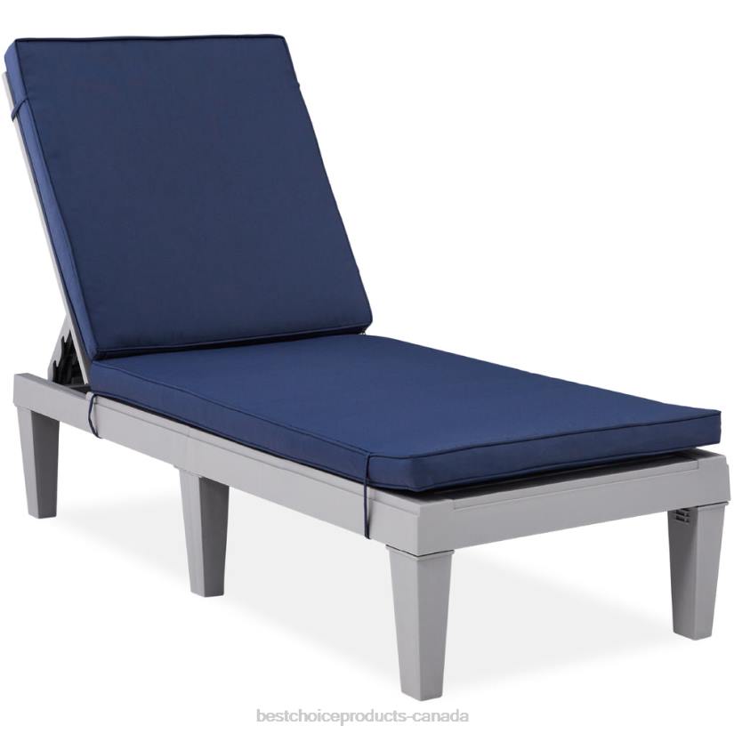 4LT21470 Gray/Navy Best Choice Products Outdoor Patio Lounge Chair, Resin Chaise Lounger w/ Seat Cushion, 5 Positions