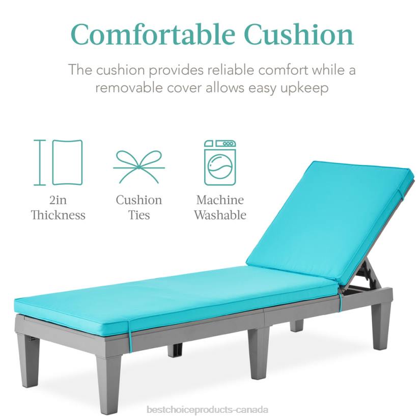 4LT21471 Gray/Teal Best Choice Products Outdoor Patio Lounge Chair, Resin Chaise Lounger w/ Seat Cushion, 5 Positions