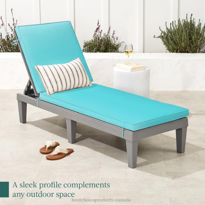 4LT21471 Gray/Teal Best Choice Products Outdoor Patio Lounge Chair, Resin Chaise Lounger w/ Seat Cushion, 5 Positions