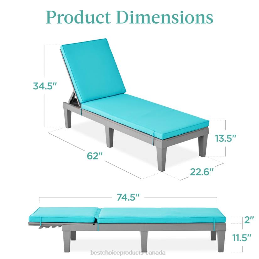 4LT21471 Gray/Teal Best Choice Products Outdoor Patio Lounge Chair, Resin Chaise Lounger w/ Seat Cushion, 5 Positions