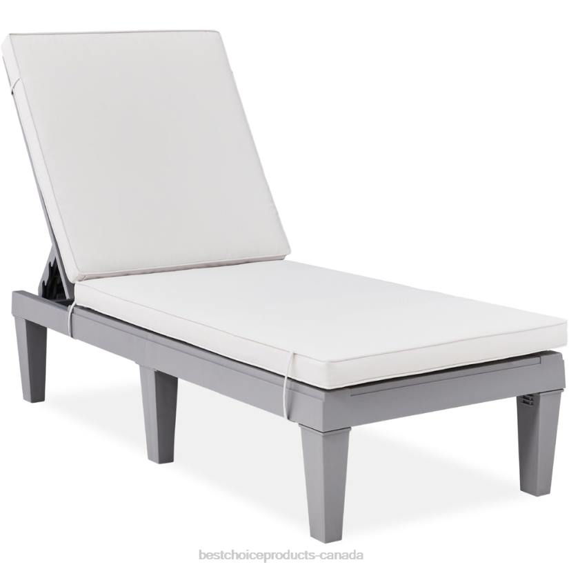 4LT21472 Gray/White Sand Best Choice Products Outdoor Patio Lounge Chair, Resin Chaise Lounger w/ Seat Cushion, 5 Positions