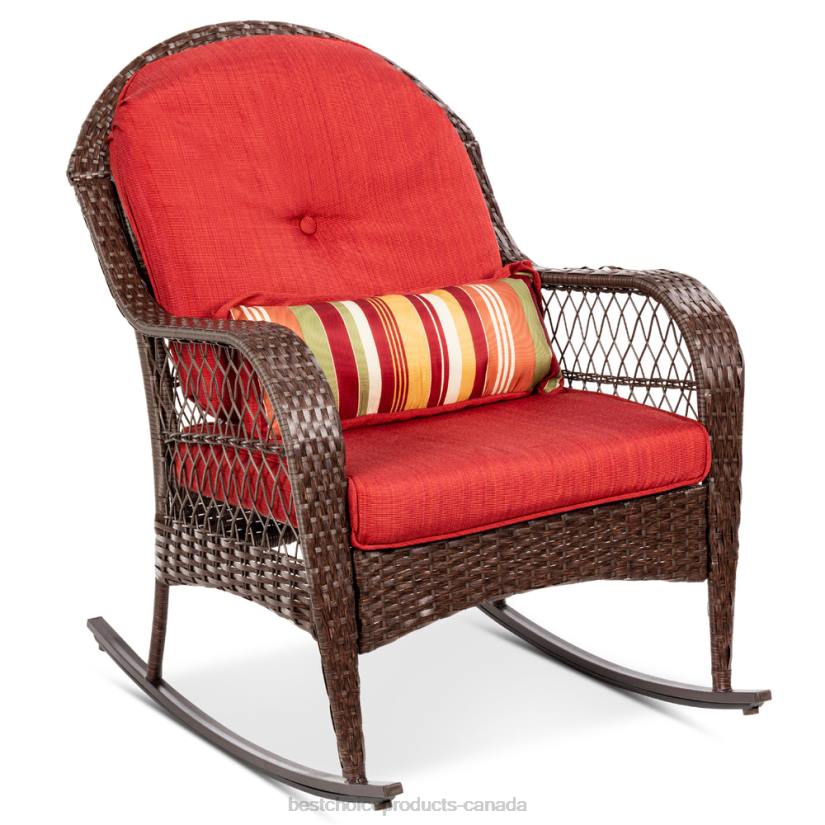 4LT21473 Red Best Choice Products Wicker Rocking Chair w/ Steel Frame, Decorative Pillow, Cushions
