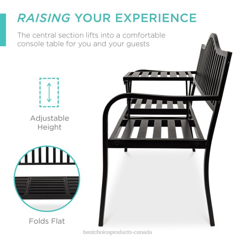 4LT21482 Black Best Choice Products Steel Bench for Outdoor Patio and Garden w/ Pullout Middle Table