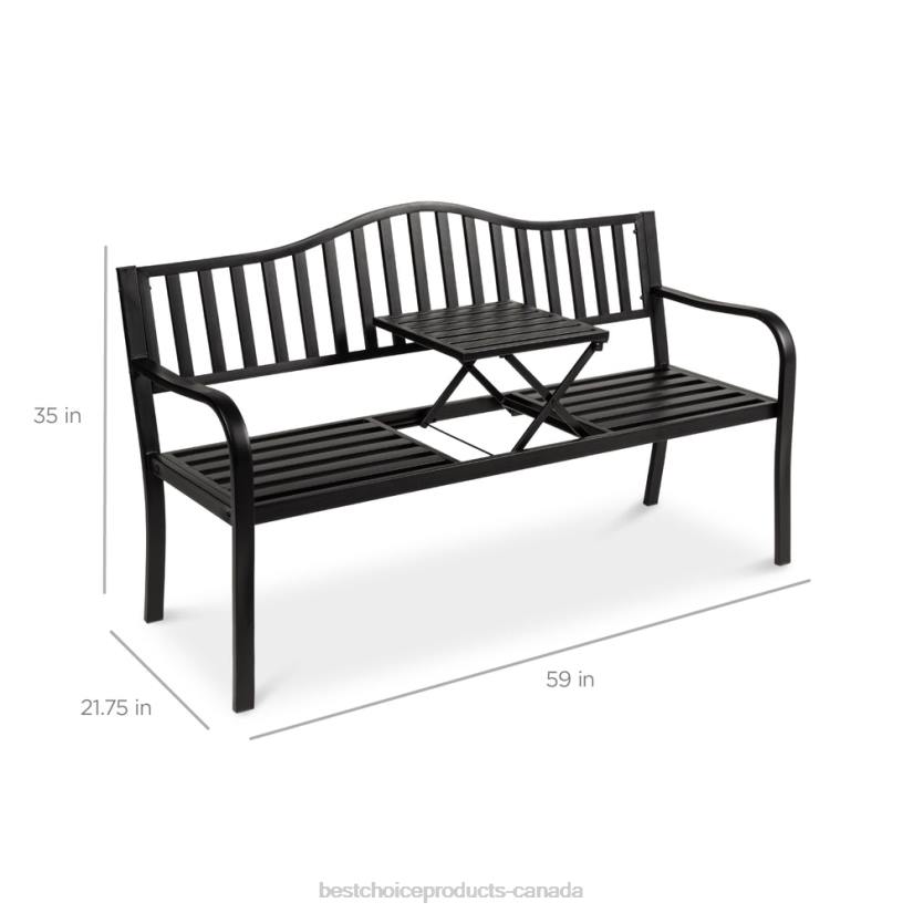 4LT21482 Black Best Choice Products Steel Bench for Outdoor Patio and Garden w/ Pullout Middle Table