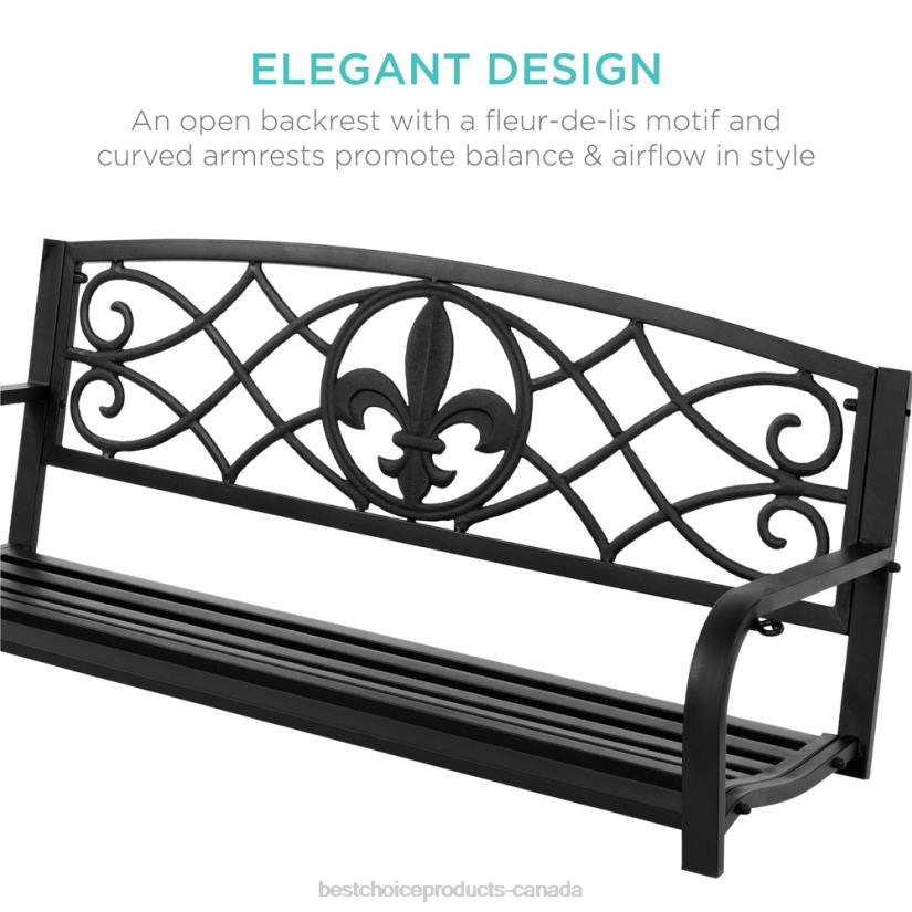 4LT21483 Black Best Choice Products 2-Person Outdoor Metal Hanging Swing Bench w/ Fleur-de-Lis Accents