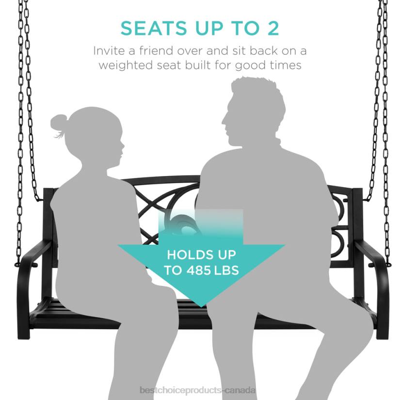 4LT21483 Black Best Choice Products 2-Person Outdoor Metal Hanging Swing Bench w/ Fleur-de-Lis Accents