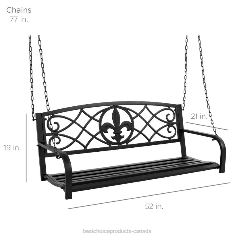 4LT21483 Black Best Choice Products 2-Person Outdoor Metal Hanging Swing Bench w/ Fleur-de-Lis Accents