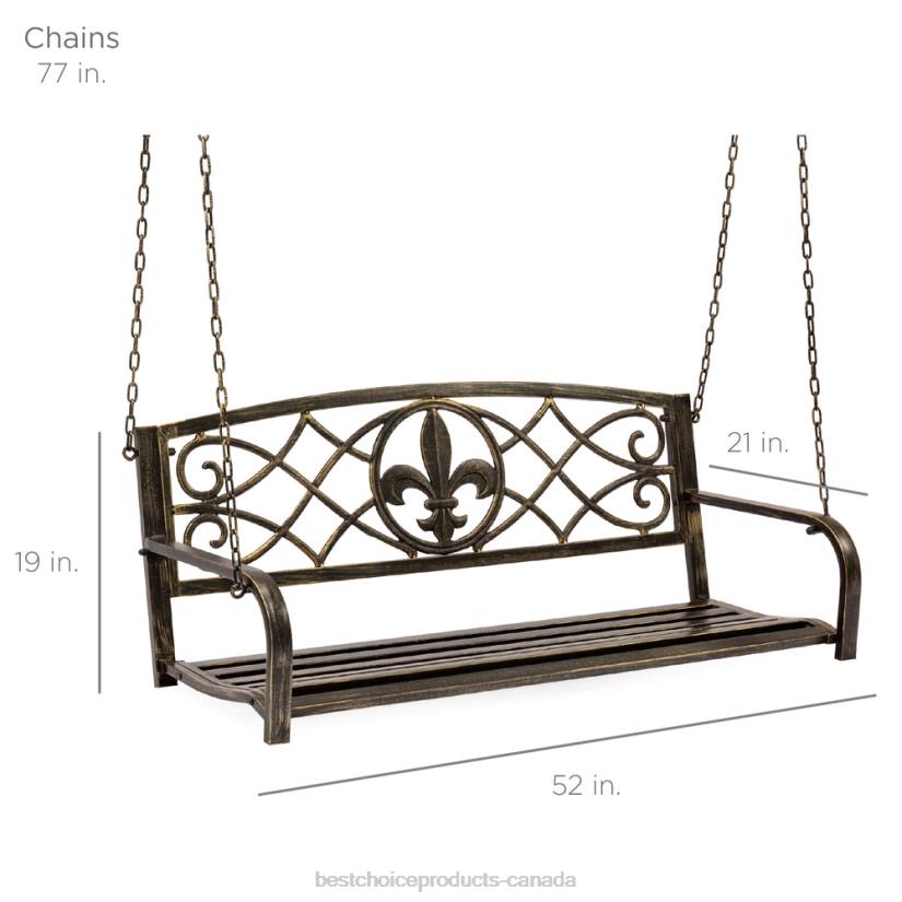 4LT21484 Bronze Best Choice Products 2-Person Outdoor Metal Hanging Swing Bench w/ Fleur-de-Lis Accents