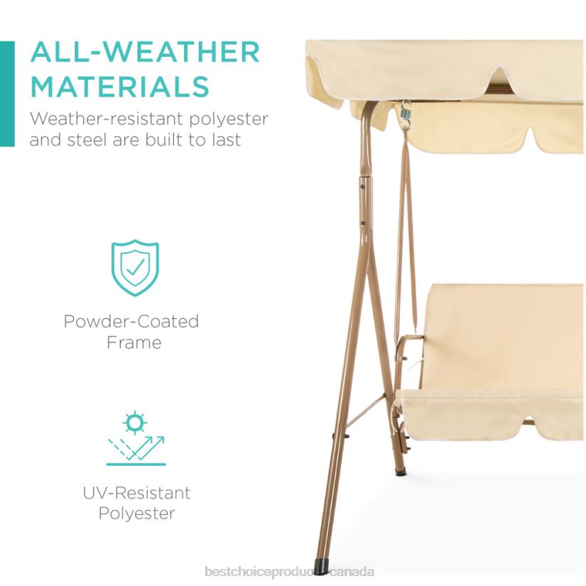 4LT2394 Beige Best Choice Products 2-Person Outdoor Canopy Swing Glider Furniture w/ Cushions, Steel Frame