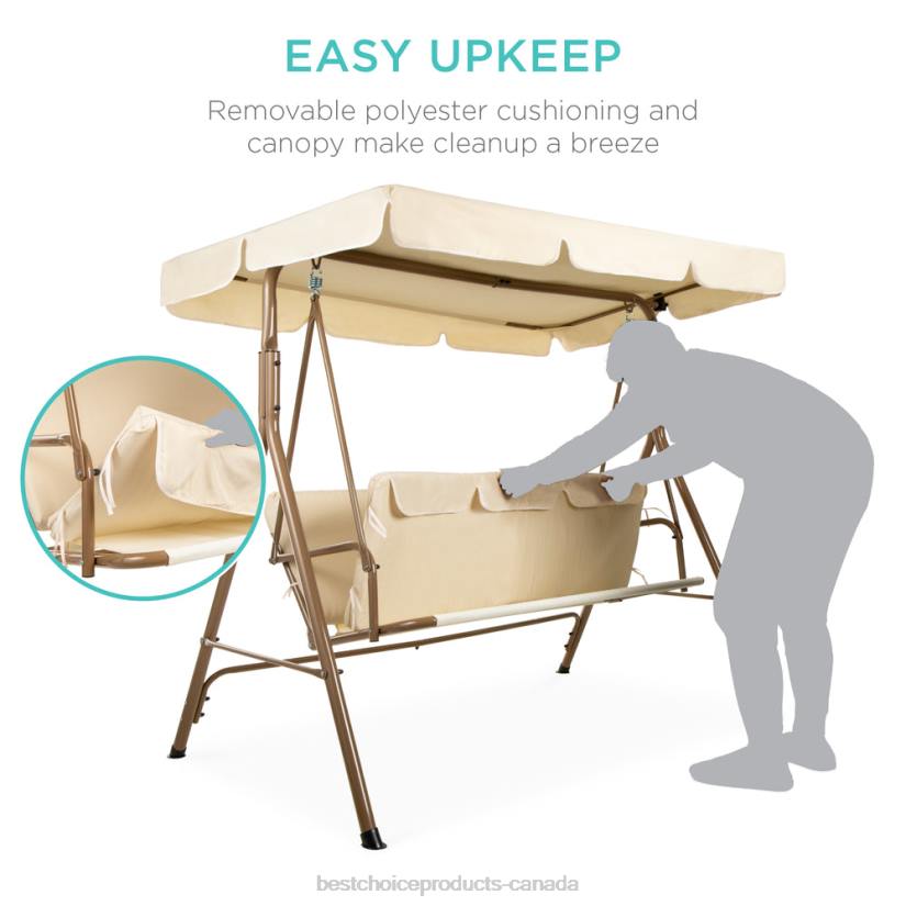 4LT2394 Beige Best Choice Products 2-Person Outdoor Canopy Swing Glider Furniture w/ Cushions, Steel Frame