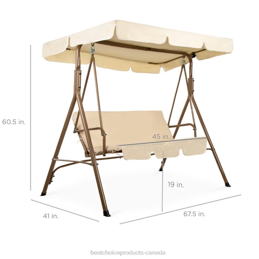 4LT2394 Beige Best Choice Products 2-Person Outdoor Canopy Swing Glider Furniture w/ Cushions, Steel Frame
