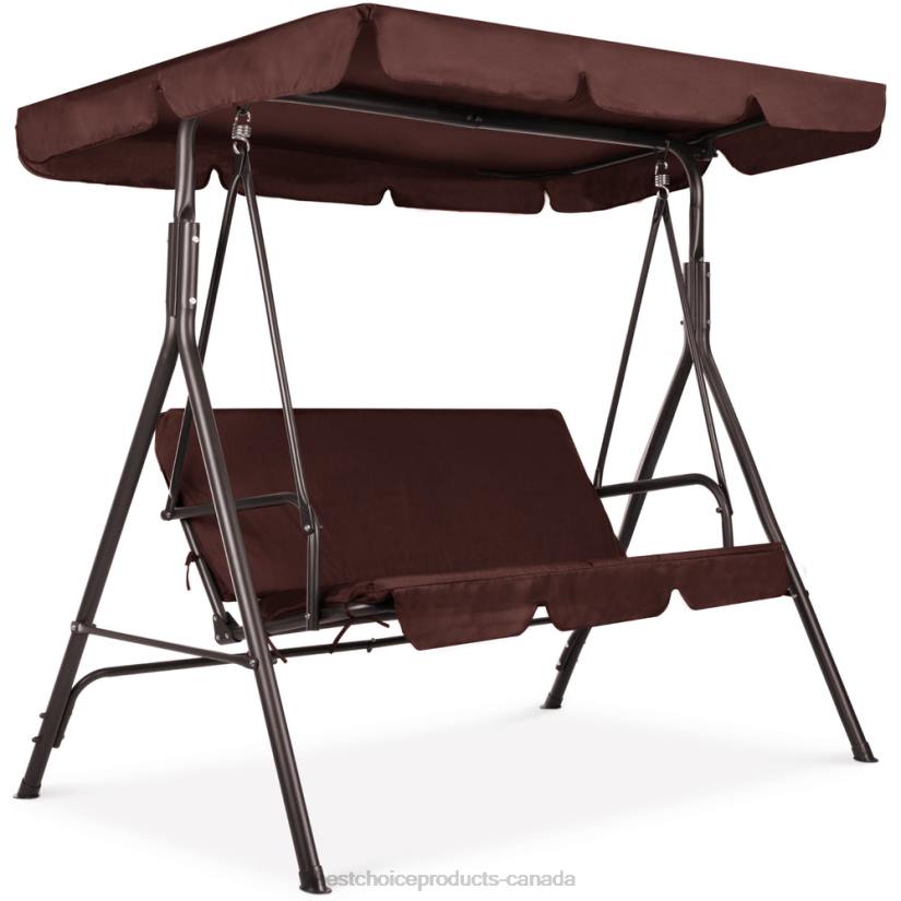 4LT2395 Brown Best Choice Products 2-Person Outdoor Canopy Swing Glider Furniture w/ Cushions, Steel Frame