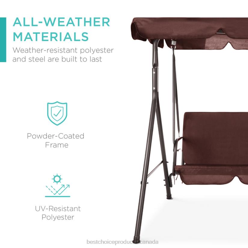 4LT2395 Brown Best Choice Products 2-Person Outdoor Canopy Swing Glider Furniture w/ Cushions, Steel Frame