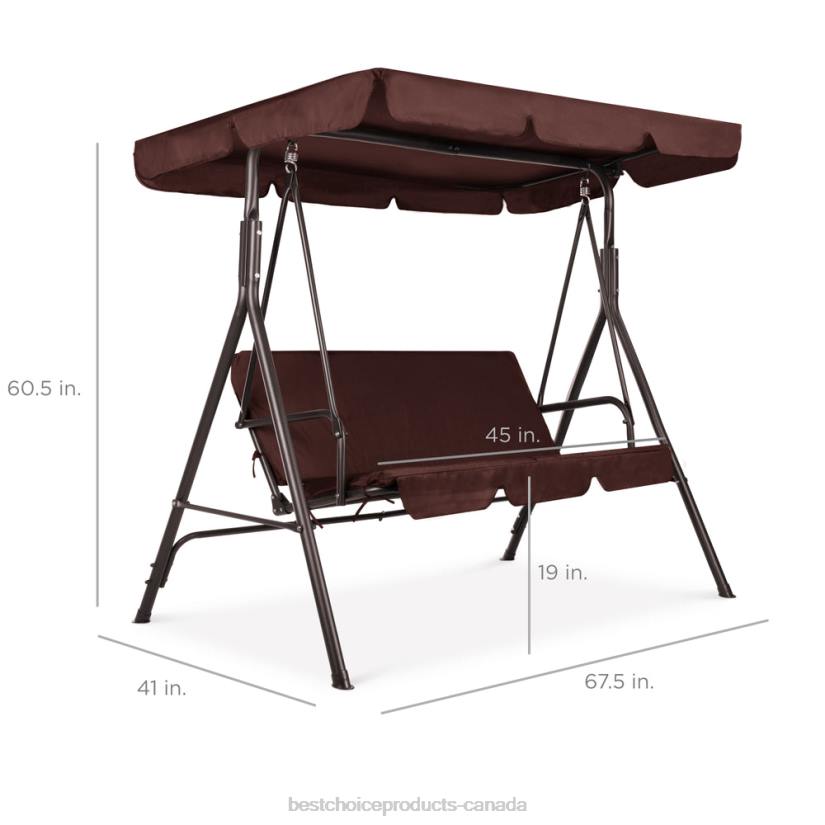 4LT2395 Brown Best Choice Products 2-Person Outdoor Canopy Swing Glider Furniture w/ Cushions, Steel Frame