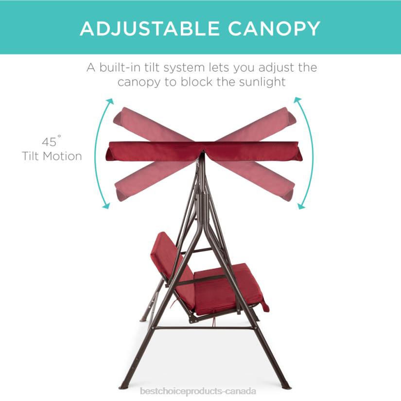 4LT2396 Burgundy Best Choice Products 2-Person Outdoor Canopy Swing Glider Furniture w/ Cushions, Steel Frame