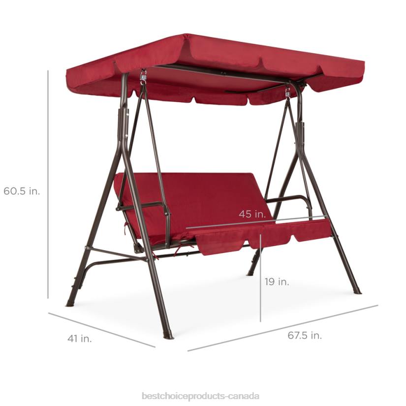 4LT2396 Burgundy Best Choice Products 2-Person Outdoor Canopy Swing Glider Furniture w/ Cushions, Steel Frame