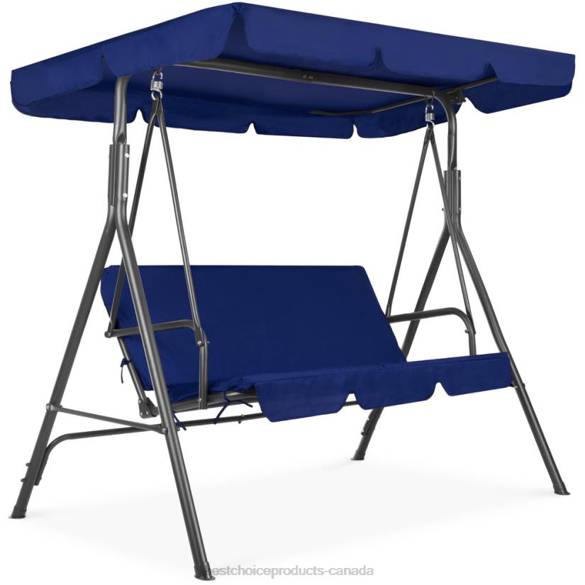 4LT2397 Navy/Gray Best Choice Products 2-Person Outdoor Canopy Swing Glider Furniture w/ Cushions, Steel Frame