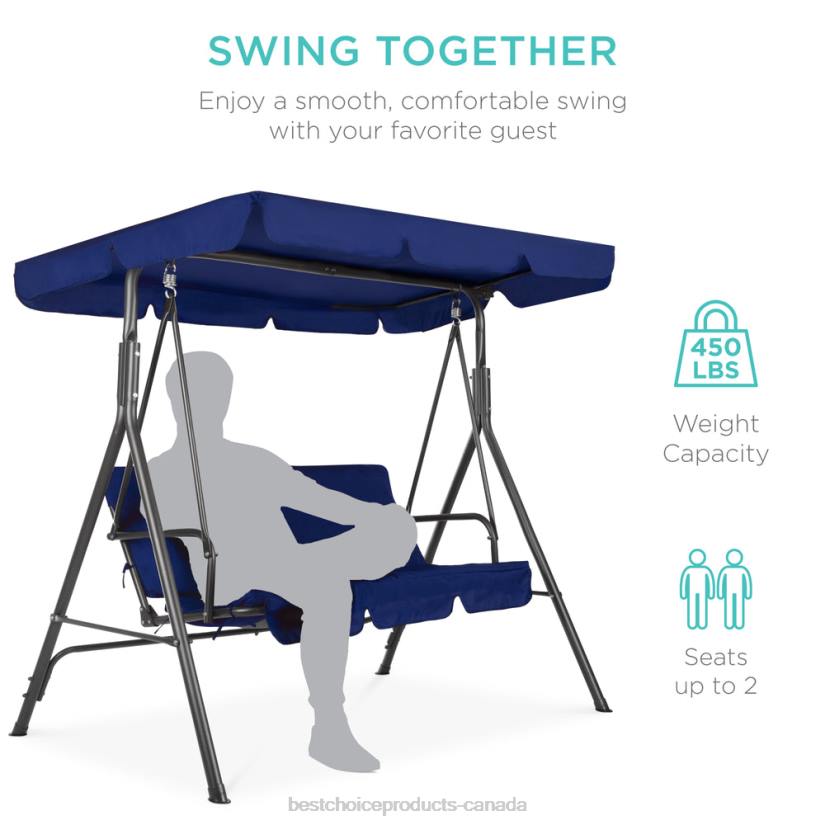 4LT2397 Navy/Gray Best Choice Products 2-Person Outdoor Canopy Swing Glider Furniture w/ Cushions, Steel Frame