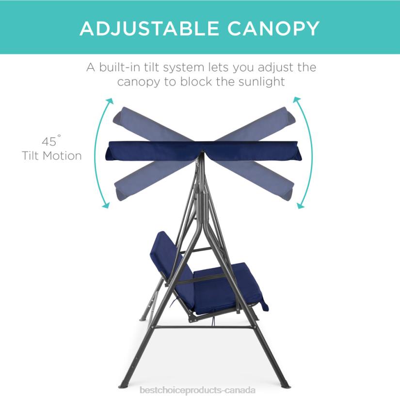 4LT2397 Navy/Gray Best Choice Products 2-Person Outdoor Canopy Swing Glider Furniture w/ Cushions, Steel Frame