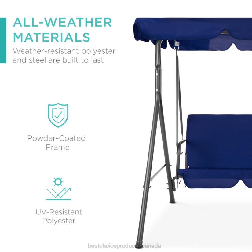 4LT2397 Navy/Gray Best Choice Products 2-Person Outdoor Canopy Swing Glider Furniture w/ Cushions, Steel Frame