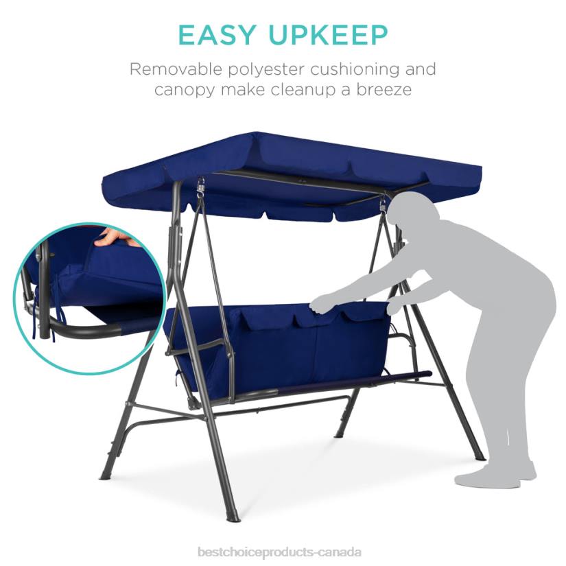 4LT2397 Navy/Gray Best Choice Products 2-Person Outdoor Canopy Swing Glider Furniture w/ Cushions, Steel Frame