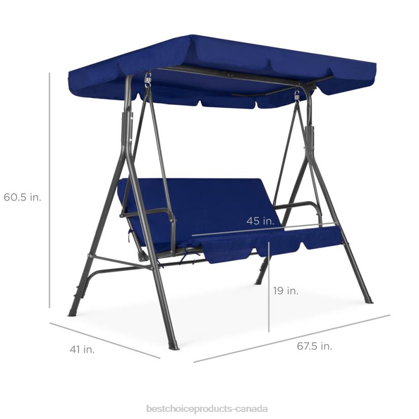4LT2397 Navy/Gray Best Choice Products 2-Person Outdoor Canopy Swing Glider Furniture w/ Cushions, Steel Frame