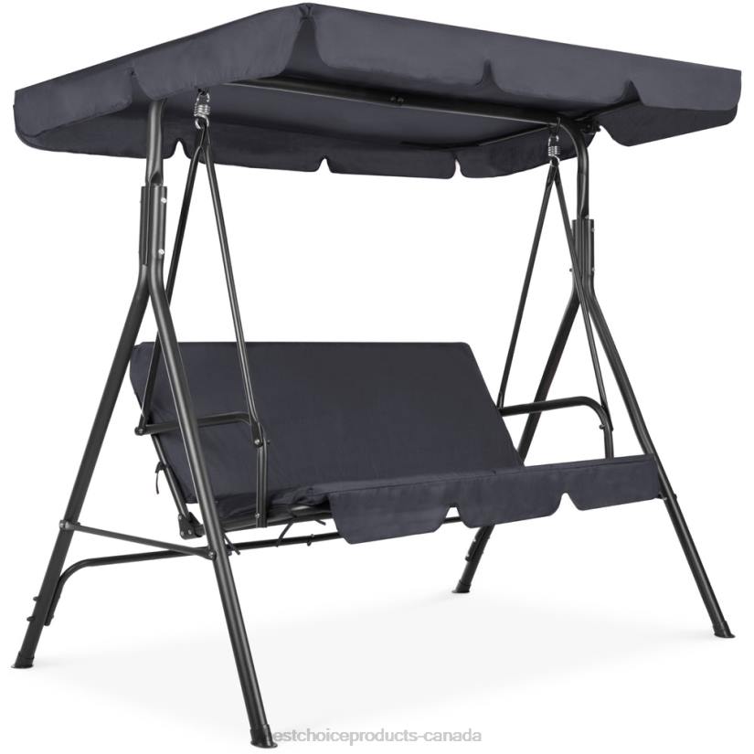 4LT2398 Gray Best Choice Products 2-Person Outdoor Canopy Swing Glider Furniture w/ Cushions, Steel Frame