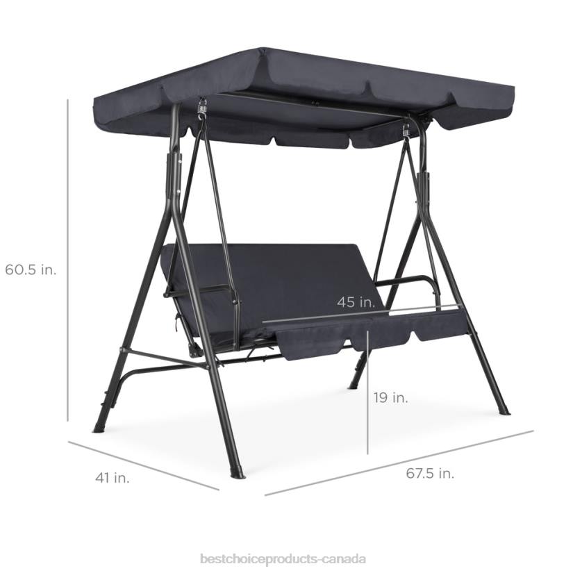 4LT2398 Gray Best Choice Products 2-Person Outdoor Canopy Swing Glider Furniture w/ Cushions, Steel Frame