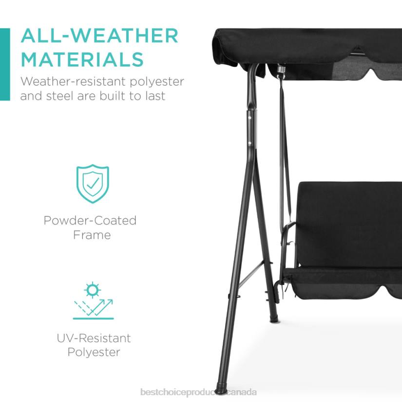 4LT2399 Black Best Choice Products 2-Person Outdoor Canopy Swing Glider Furniture w/ Cushions, Steel Frame