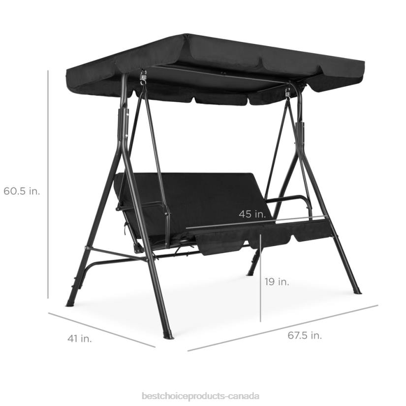 4LT2399 Black Best Choice Products 2-Person Outdoor Canopy Swing Glider Furniture w/ Cushions, Steel Frame