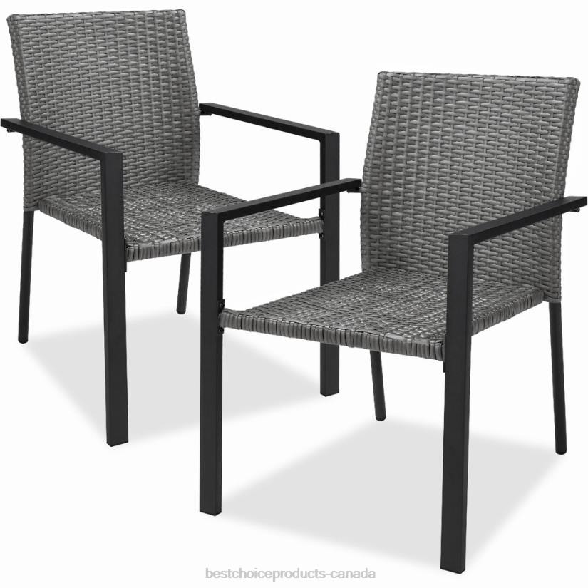 4LT2400 Gray Best Choice Products Set of 2 Stackable Wicker Chairsw/ Armrests, Steel Accent Furniture