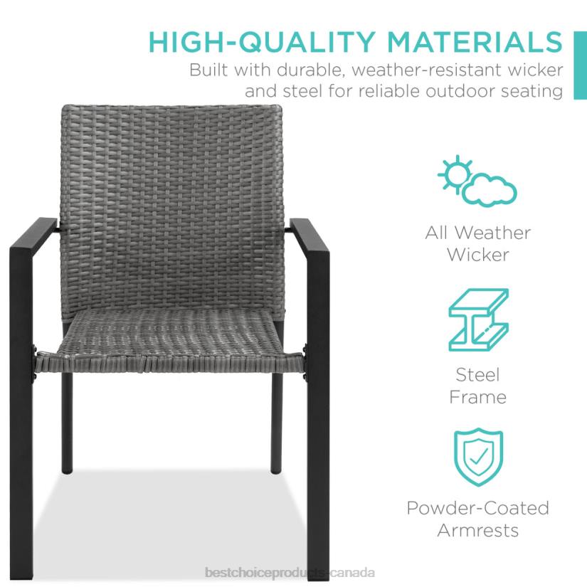4LT2400 Gray Best Choice Products Set of 2 Stackable Wicker Chairsw/ Armrests, Steel Accent Furniture